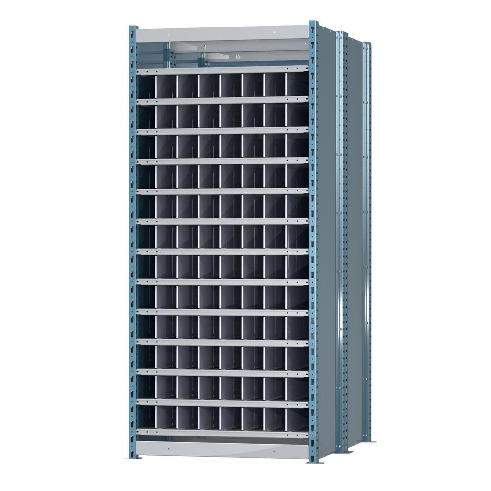 Hallowell Deep Bin Shelving 36"W x 48"D x 87"H 707 Marine Blue Posts and Sides / 711 Light Gray Backs, Shelves and Dividers  13 Shelves Starter Unit Closed Style. Picture 2