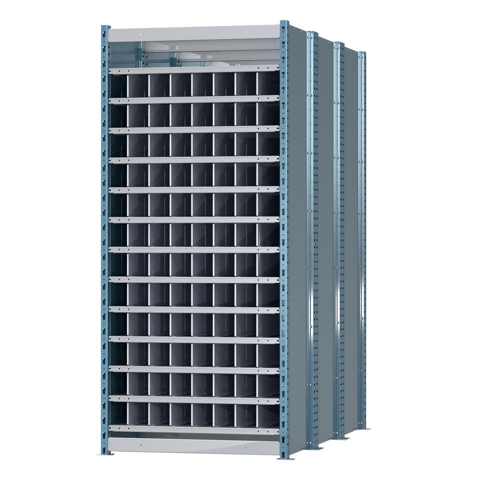 Hallowell Deep Bin Shelving 36"W x 72"D x 87"H 707 Marine Blue Posts and Sides / 711 Light Gray Backs, Shelves and Dividers  13 Shelves Starter Unit Closed Style. Picture 2