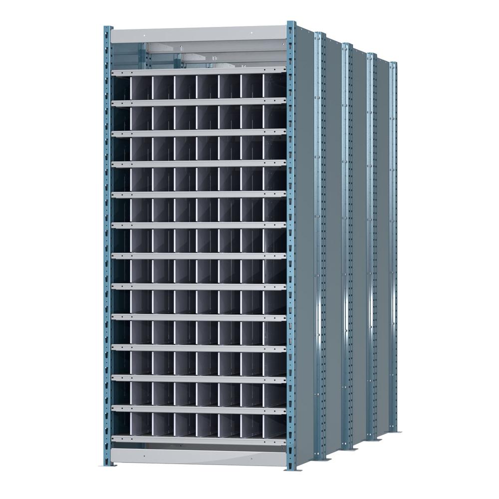 Hallowell Deep Bin Shelving 36"W x 96"D x 87"H 707 Marine Blue Posts and Sides / 711 Light Gray Backs, Shelves and Dividers  13 Shelves Starter Unit Closed Style. Picture 2