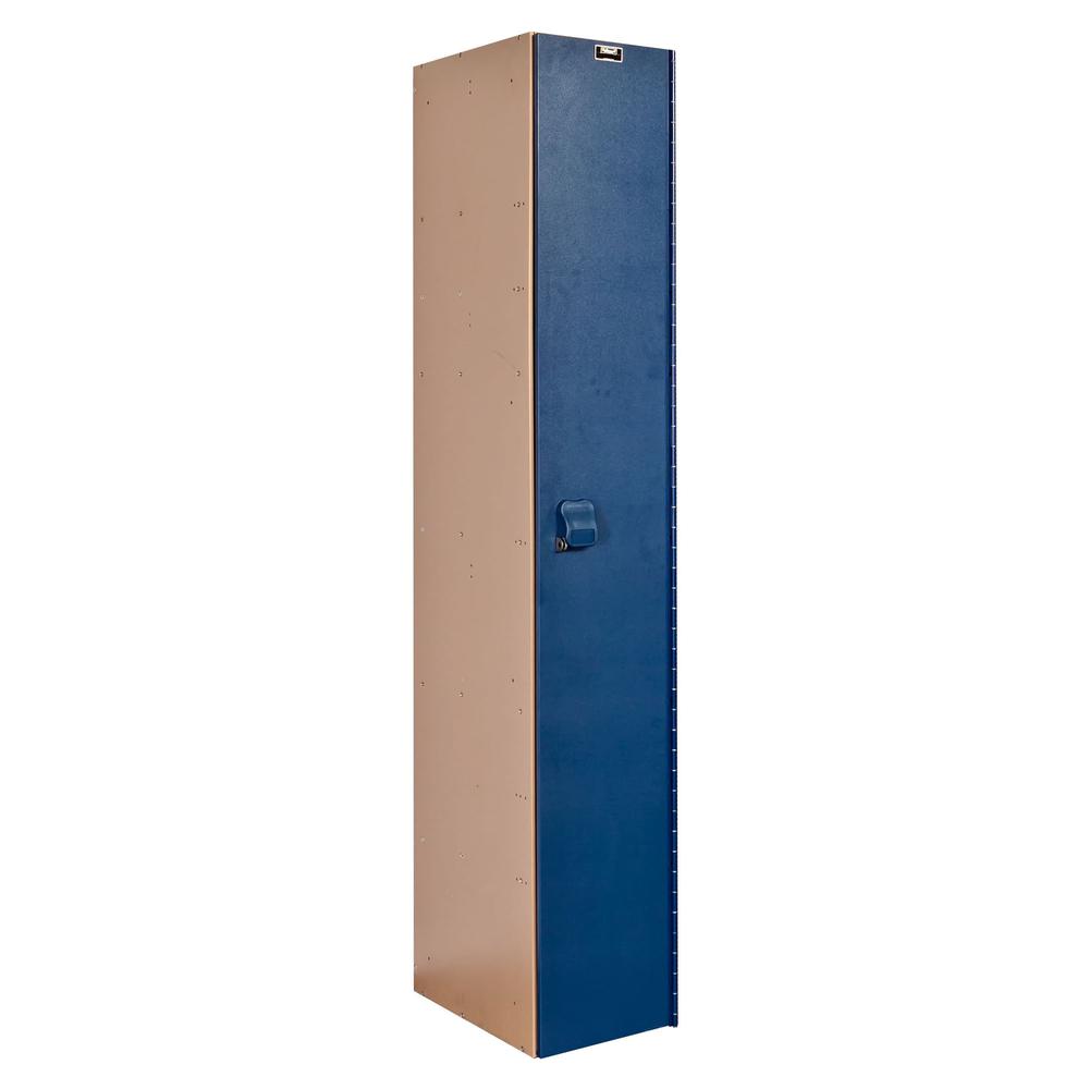 AquaMax Plastic Locker, 12"W x 18"D x 72"H, Taupe Body and Deep Blue Door, Single Tier, 1-Wide, Assembled. The main picture.