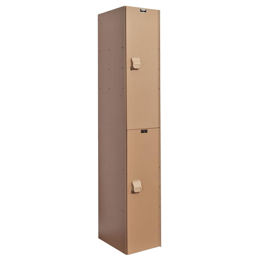 AquaMax Plastic Locker, 12"W x 18"D x 72"H, Taupe Body and Doors, Double Tier, 1-Wide, Assembled. Picture 1