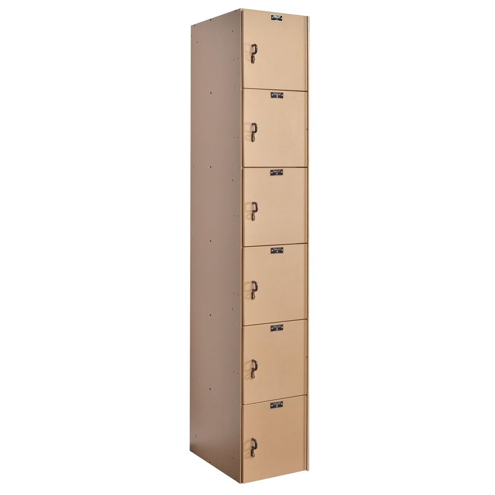 AquaMax Plastic Locker, 12"W x 18"D x 72"H, Taupe Body and Doors, Six Tier, 1-Wide, Assembled. Picture 1