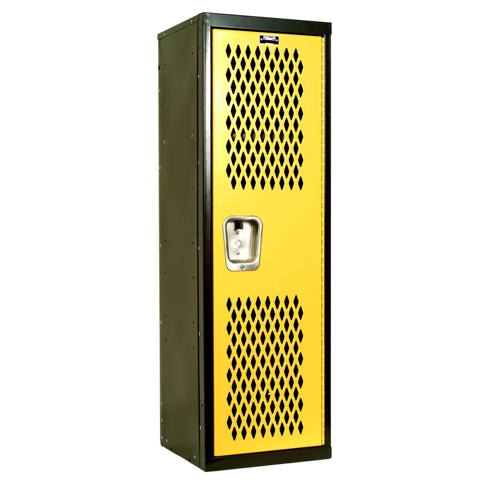 Hallowell Home Team Locker, 15"W x 15"D x 48"H, Black Body / Yellow Door, Single Tier, 1-Wide, Knock-Down. Picture 2