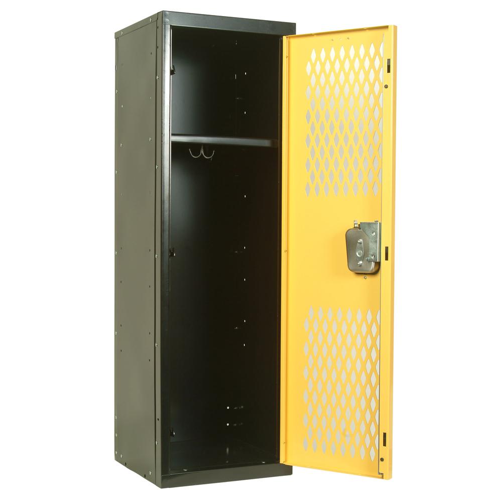 Hallowell Home Team Locker, 15"W x 15"D x 48"H, Black Body / Yellow Door, Single Tier, 1-Wide, Knock-Down. Picture 1