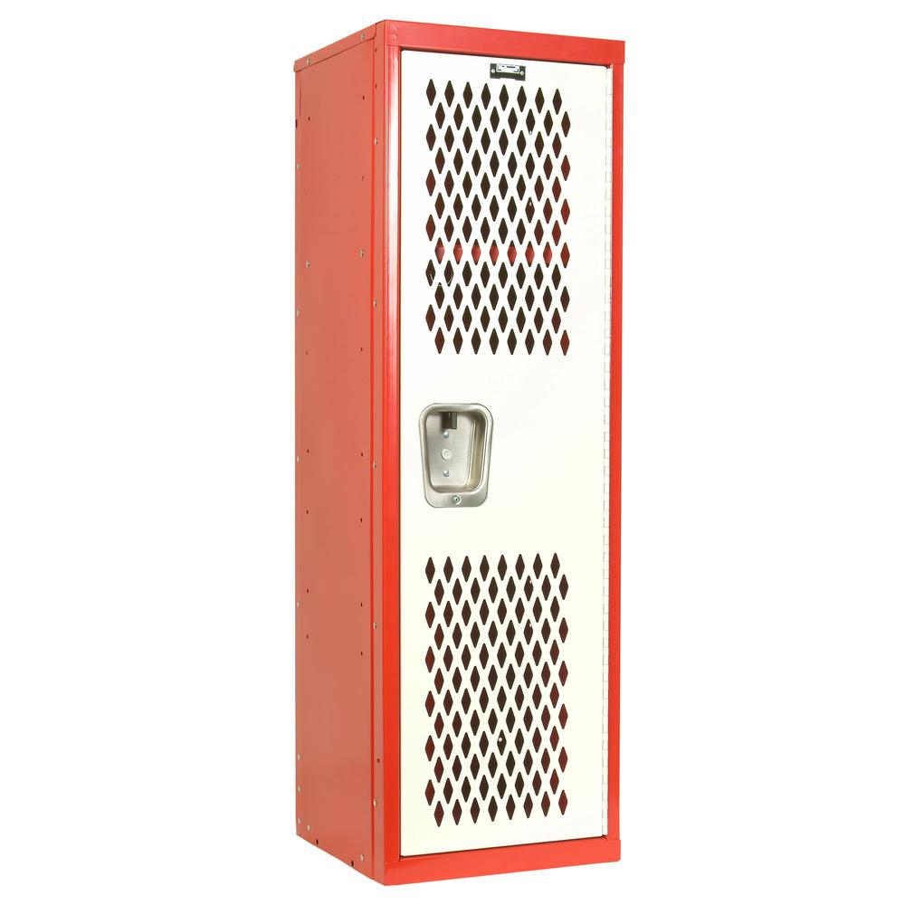 Hallowell Home Team Locker, 15"W x 15"D x 48"H, Red Body / White Door, Single Tier, 1-Wide, Knock-Down. Picture 2