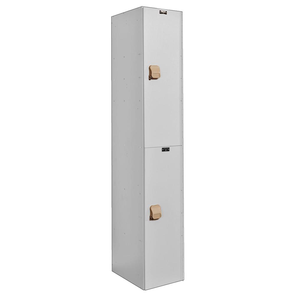 MedSafe AquaMax Anitmicrobial Plastic Locker, 12"W x 18"D x 72"H, White Body and Doors, Double Tier, 1-Wide, Assembled. Picture 1