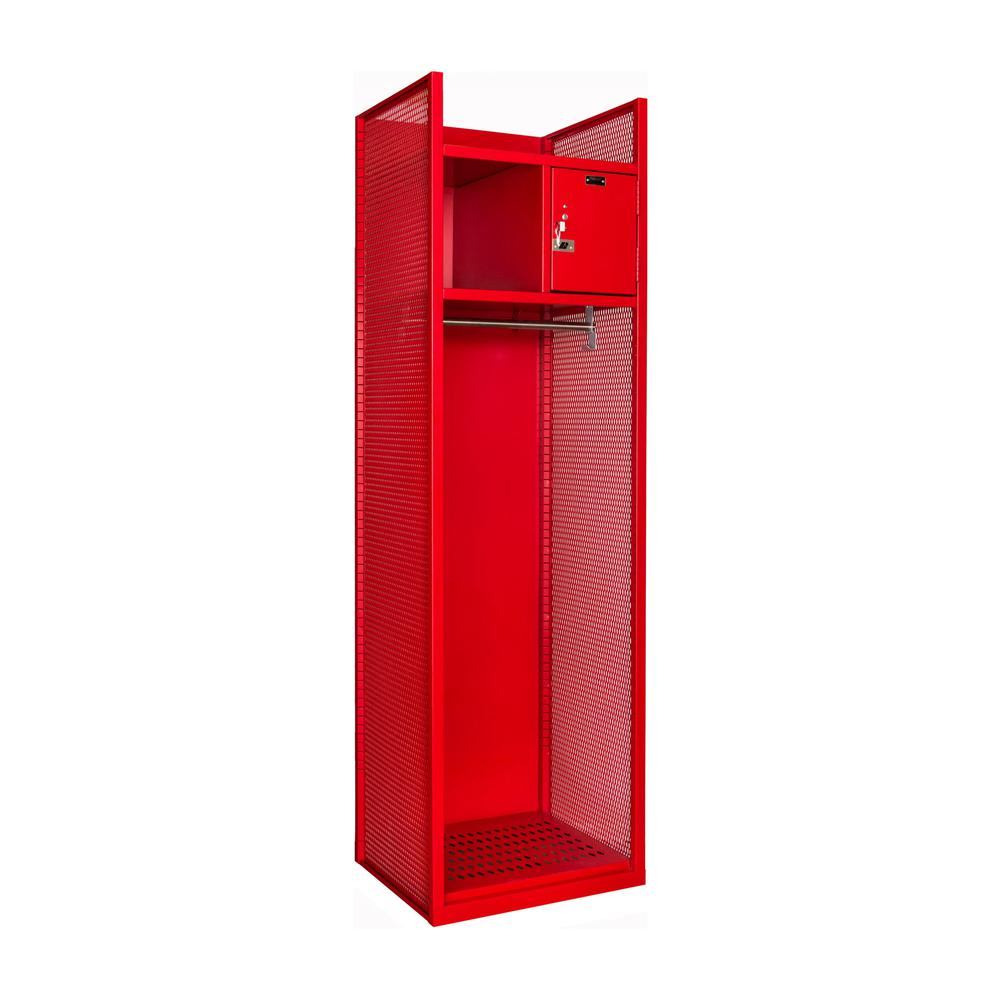 Hallowell Turnout Gear Locker, 24.75"W x 22"D x 84"H, 721 Relay Red - Hammertone, Open Front, 1-Wide, All-Welded. Picture 1