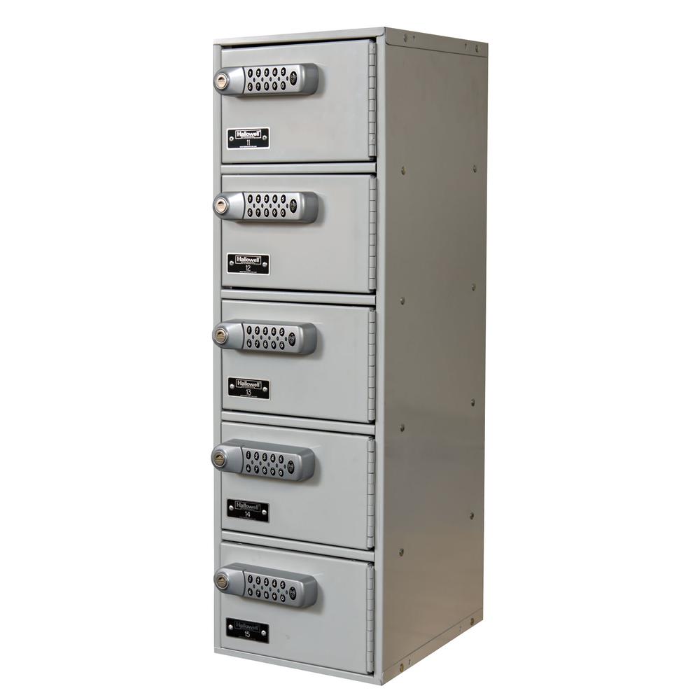 Hallowell Cell Phone/Tablet Locker, 9"W x 12"D x 30-1/2"H, 711 Light Gray, 5-Tier, 1-Wide, Assembled. Picture 1