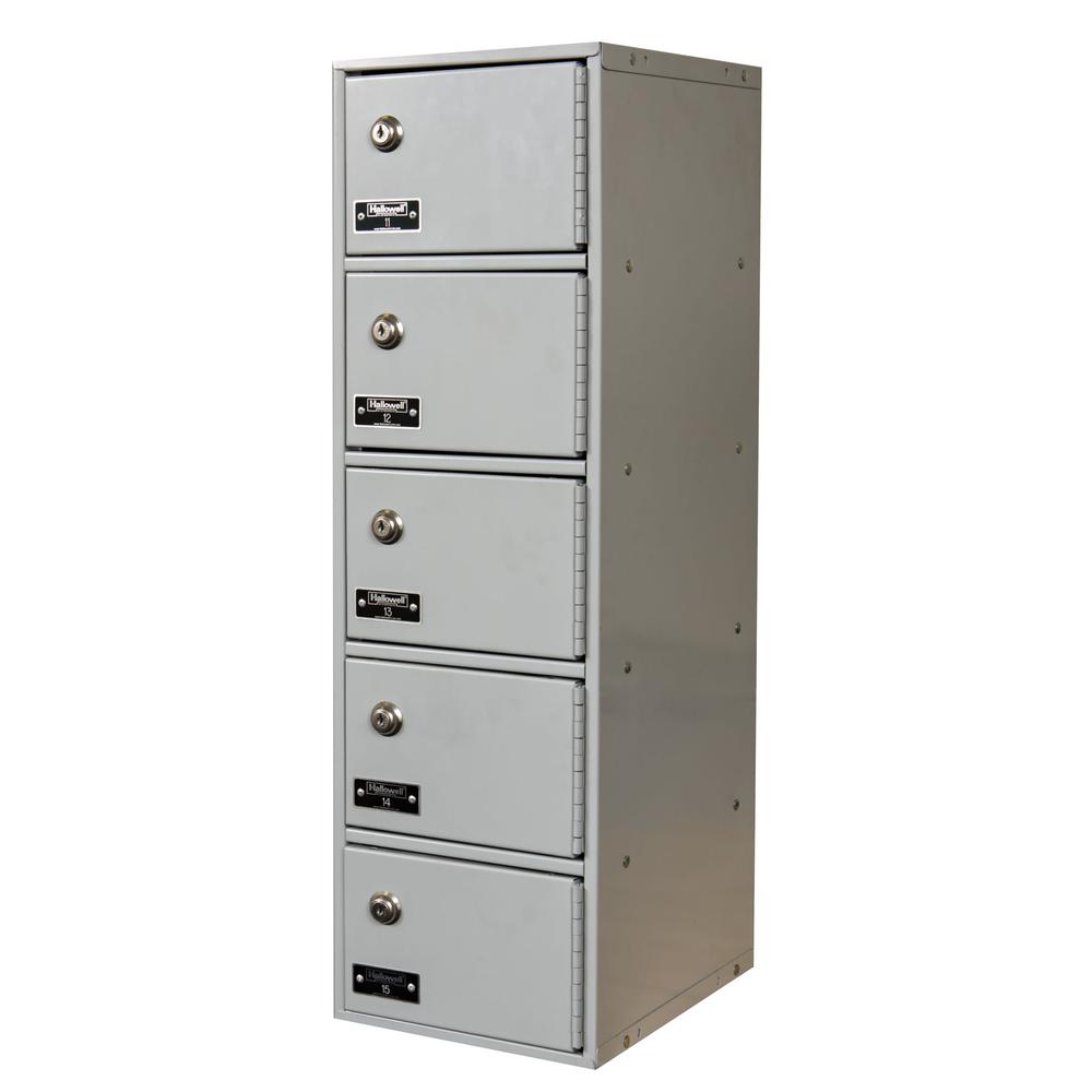 Hallowell Cell Phone/Tablet Locker, 9"W x 12"D x 30-1/2"H, 711 Light Gray, 5-Tier, 1-Wide, Assembled. Picture 1