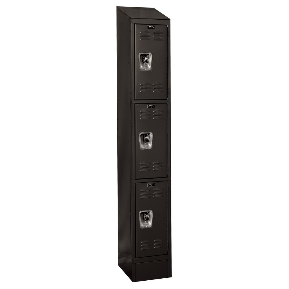 Hallowell ReadyBuilt II Locker, 12"W x 15"D x 83"H, 708 Black, Triple Tier, 1-Wide, Assembled. Picture 1