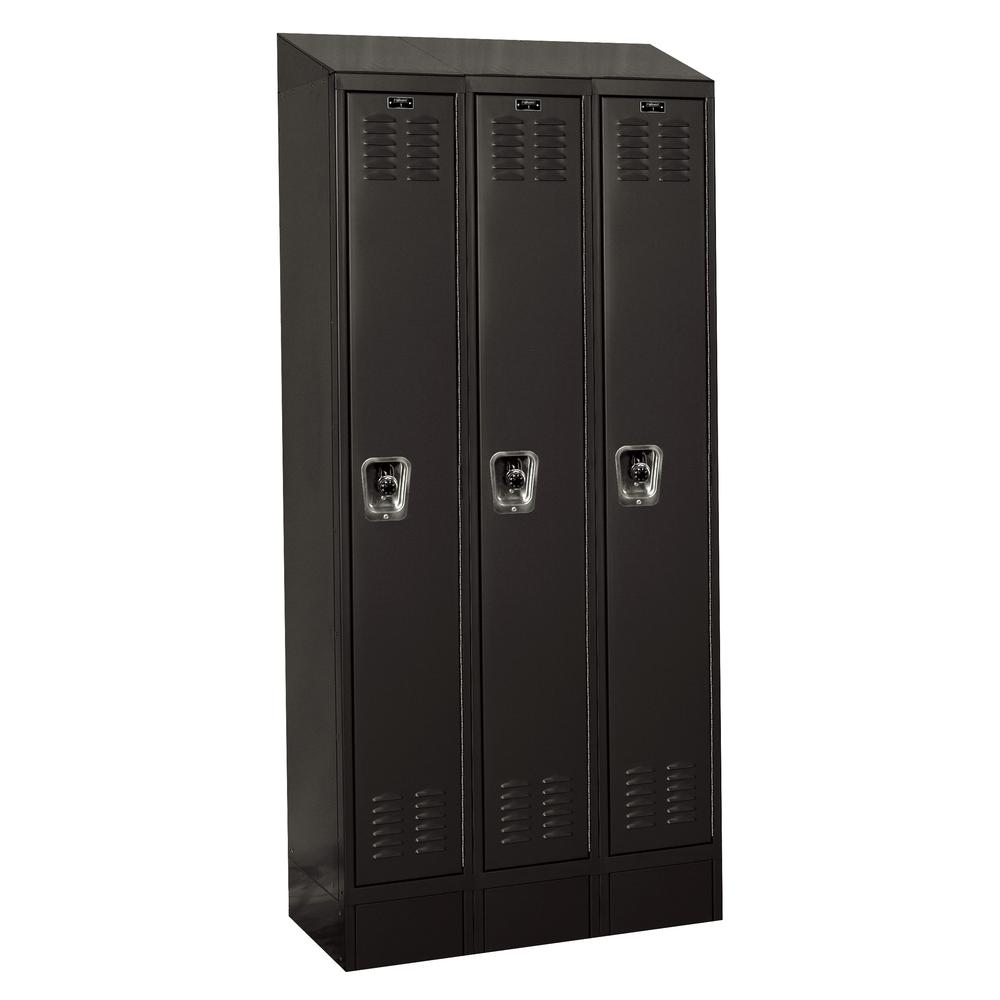 Hallowell ReadyBuilt II Locker, 36"W x 15"D x 83"H, 708 Black, Single Tier, 3-Wide, Assembled. Picture 1