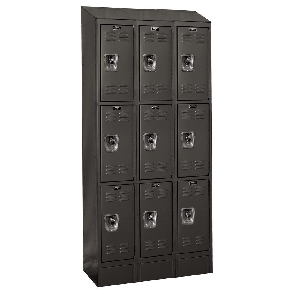 Hallowell ReadyBuilt II Locker, 36"W x 15"D x 83"H, 708 Black, Triple Tier, 3-Wide, Assembled. Picture 1