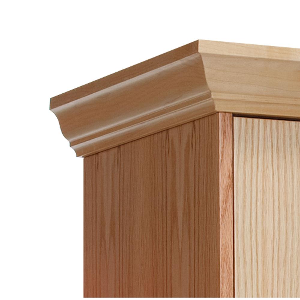 Hallowell All-Wood Club Locker Crown Molding End 18"D x 4"H Natural Red Oak with Clear Finish. Picture 1