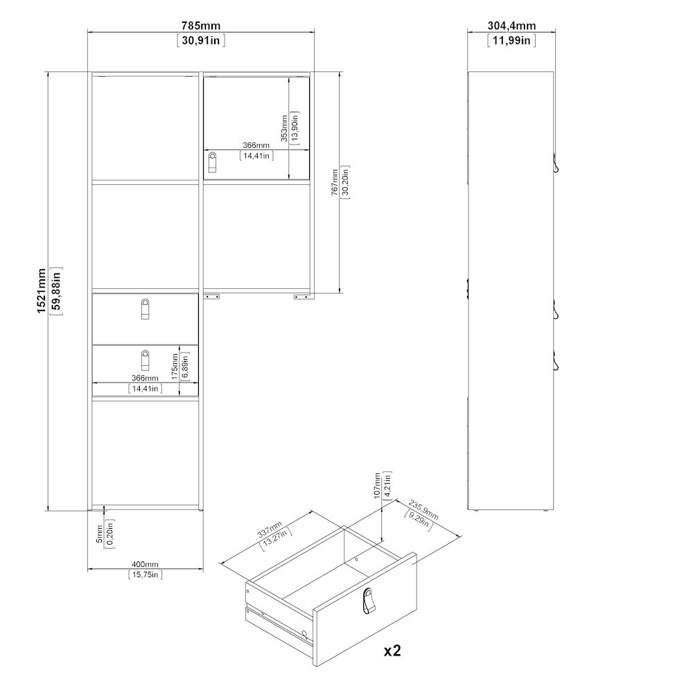 Winston 1 Door, 2 Drawer, 4 Shelf Desk, Oak Structure/White. Picture 11