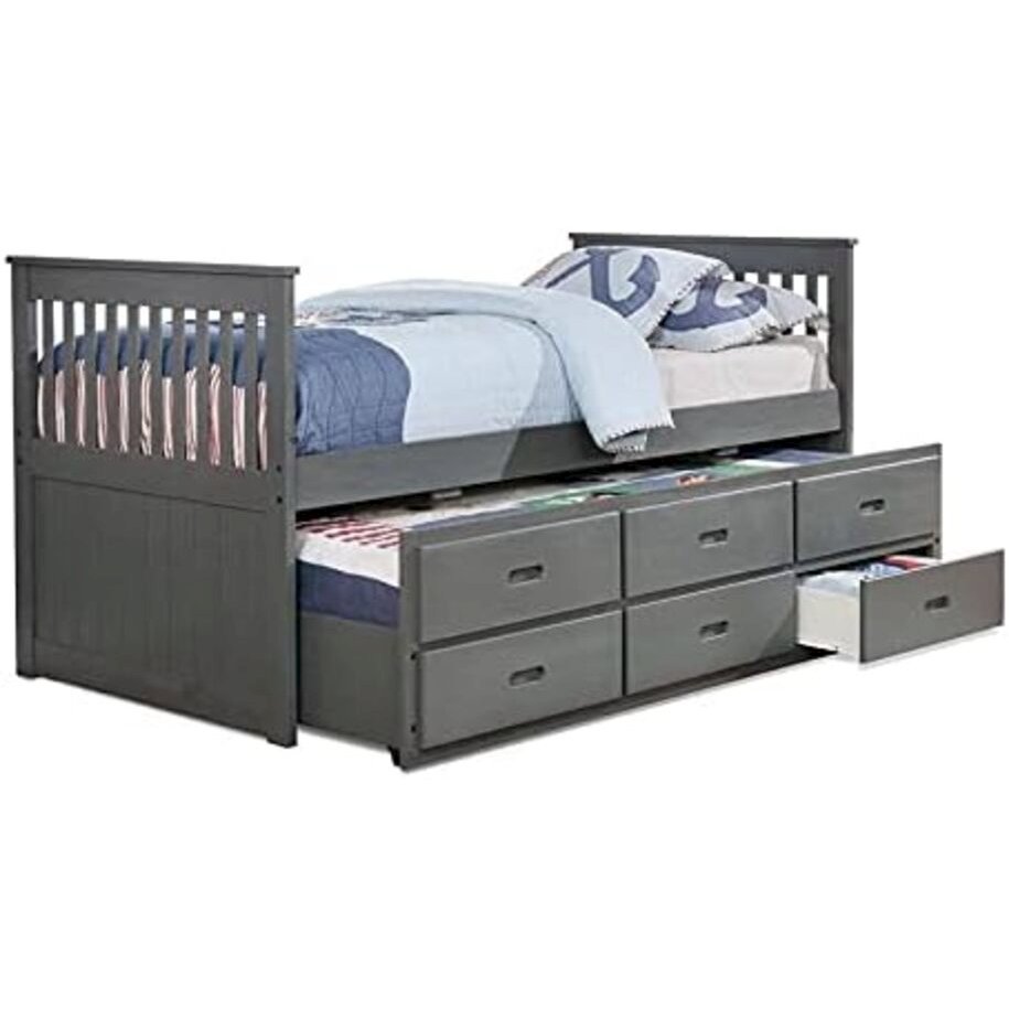Hugo Twin Over Twin Trundle Bed with 3 Drawers - Grey. Picture 1