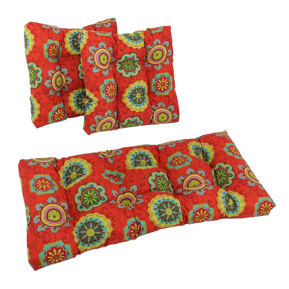 Square Spun Polyester Outdoor Tufted Settee Cushions (Set of 3). Picture 2