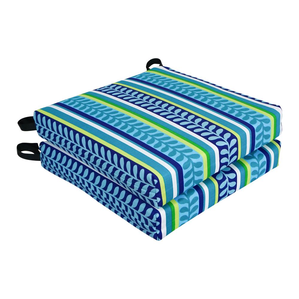 Blazing Needles 16-inch Outdoor Cushion, Pike Azure, Set of 2. Picture 1