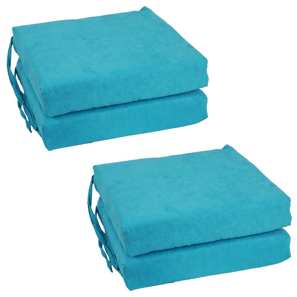 Blazing Needles Set of 4 Indoor Microsuede Chair Cushions, Aqua Blue. Picture 1