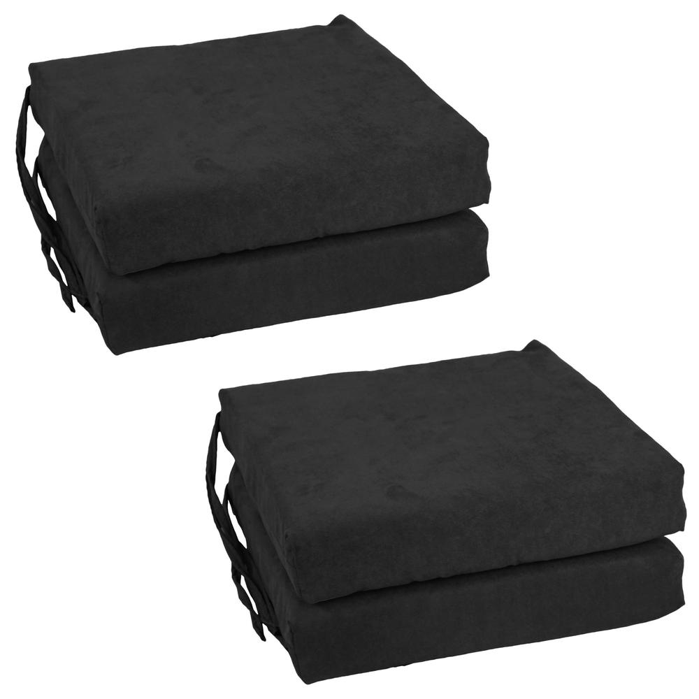Blazing Needles Set of 4 Indoor Microsuede Chair Cushions, Black. Picture 1