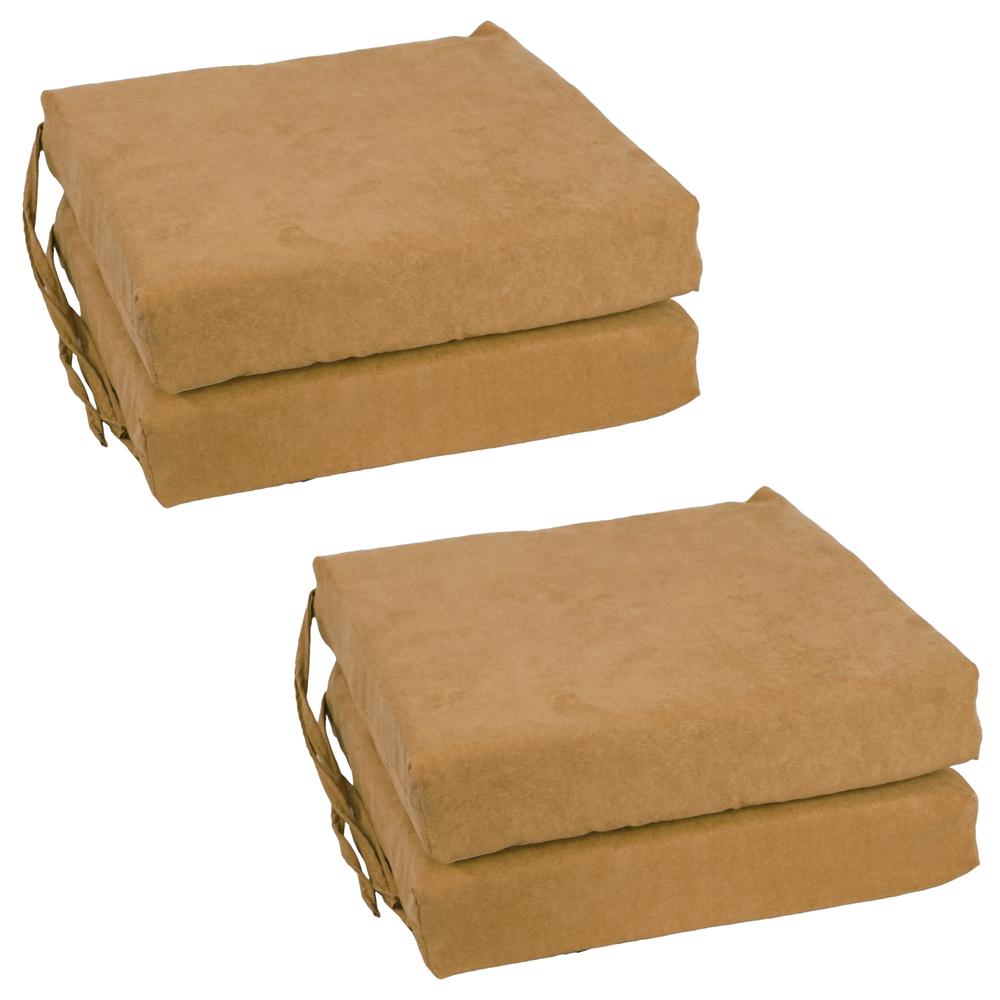 Blazing Needles Set of 4 Indoor Microsuede Chair Cushions, Camel. Picture 1