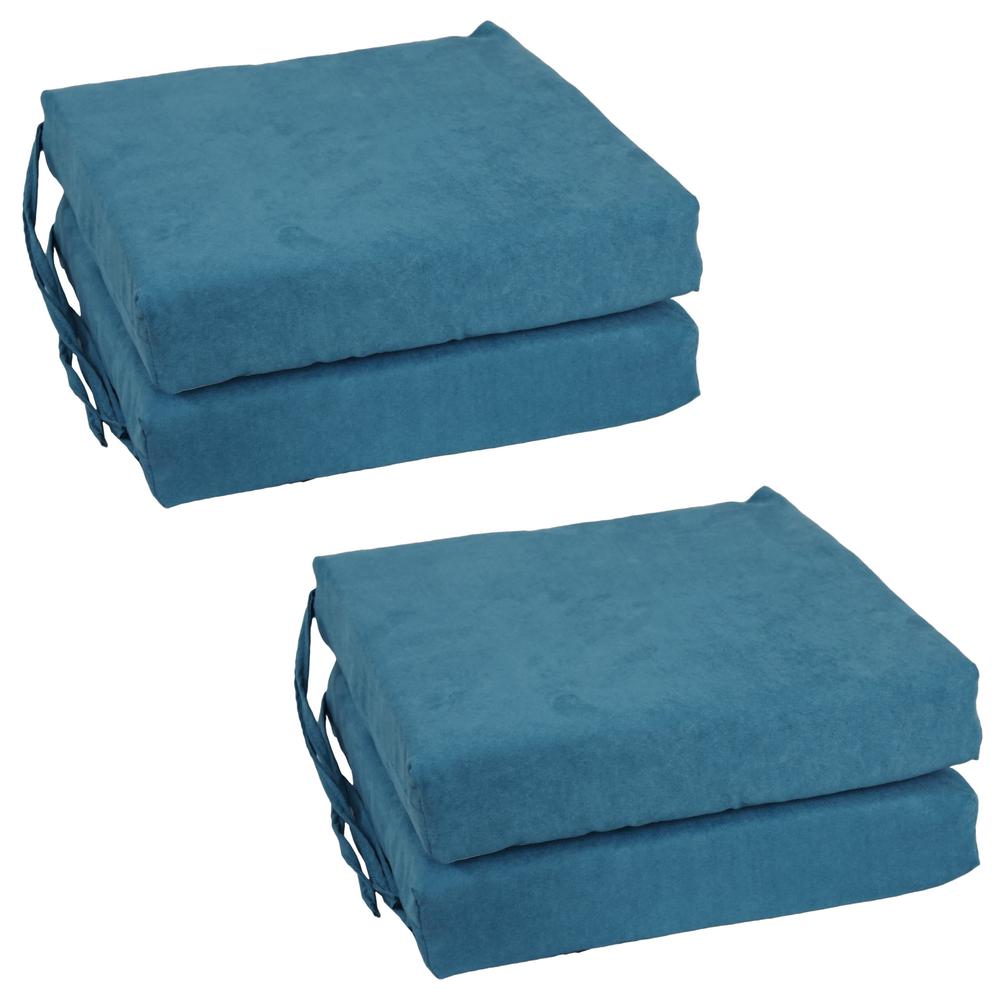 Blazing Needles Set of 4 Indoor Microsuede Chair Cushions, Teal. Picture 1