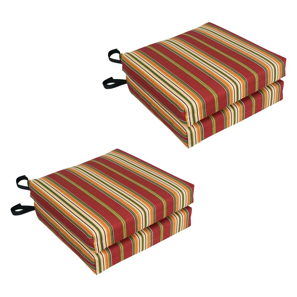 Blazing Needles Set of 4 Outdoor Chair Cushions, Kingsley Stripe Ruby. Picture 1