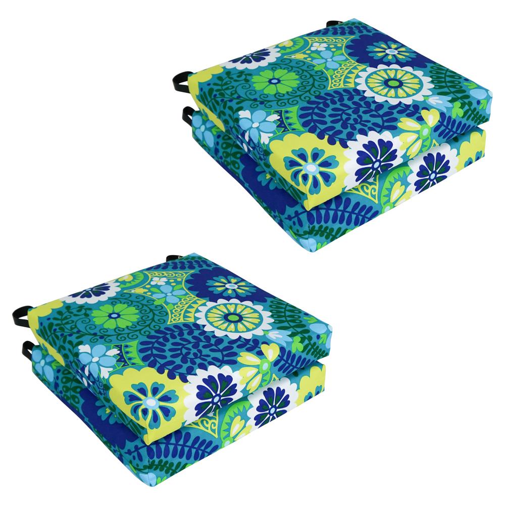 Blazing Needles Set of 4 Outdoor Chair Cushions, Luxury Azure. Picture 1