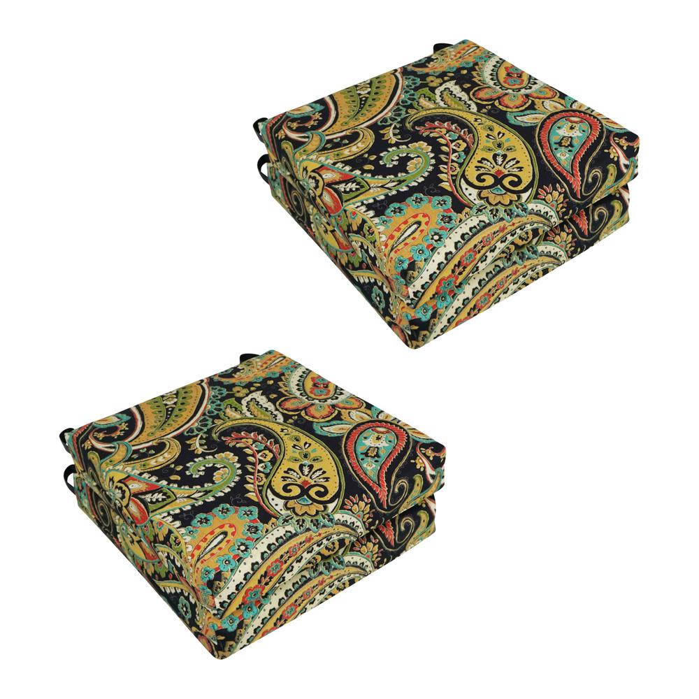 Blazing Needles Set of 4 Outdoor Chair Cushions, Hadia Franco Noir. Picture 1