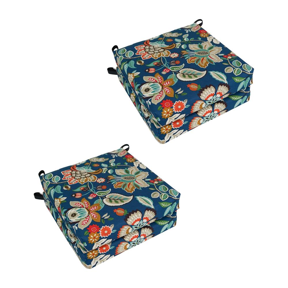 Blazing Needles Set of 4 Outdoor Chair Cushions, Telfair Peacock. Picture 1