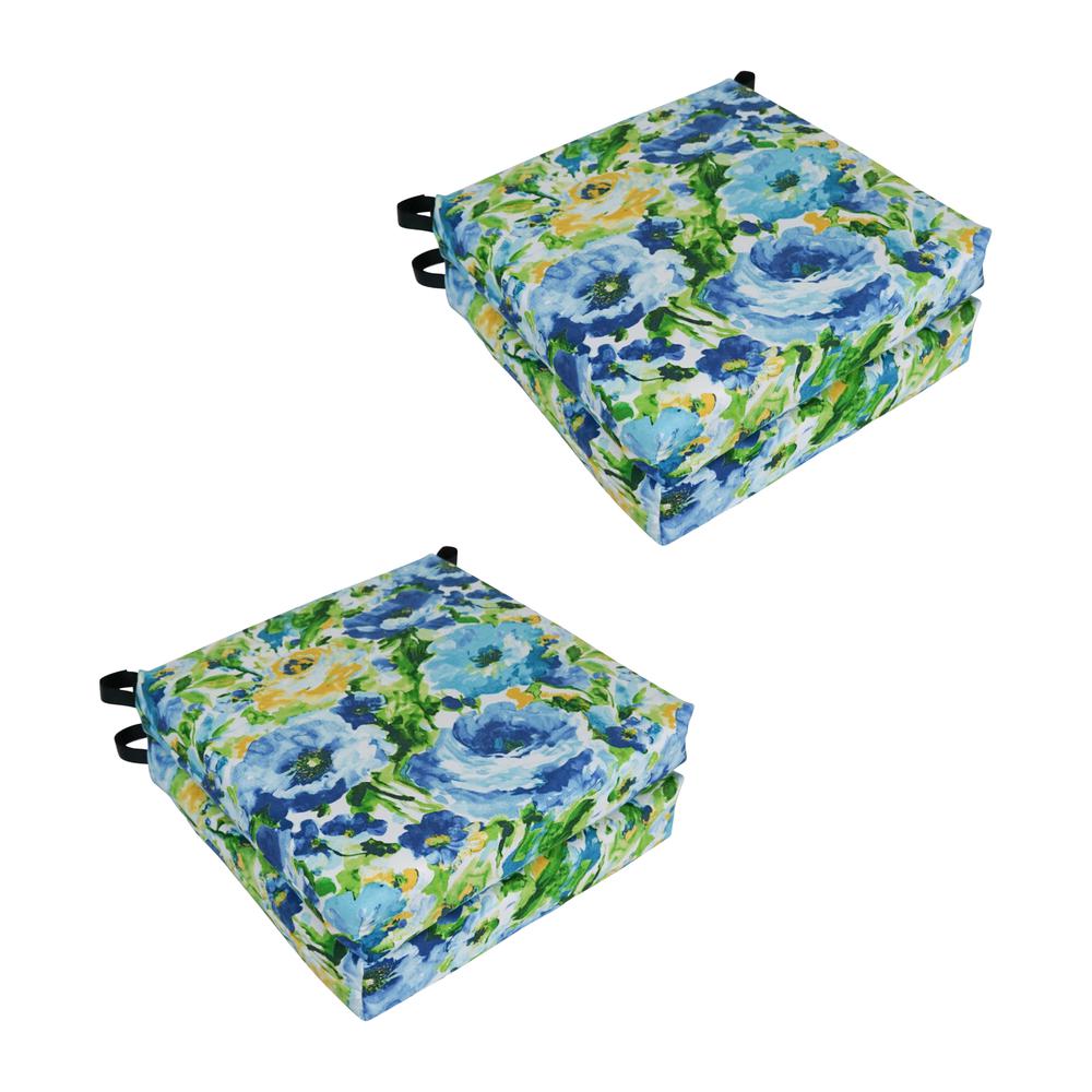 Blazing Needles Set of 4 Outdoor Chair Cushions, Lesandra Sunblue. Picture 1