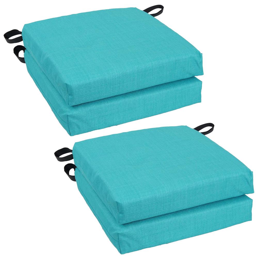 Blazing Needles Set of 4 Outdoor Chair Cushions, Aqua Blue. Picture 1