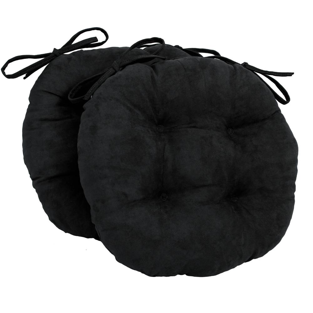 16-inch Solid Micro Suede Round Tufted Chair Cushions (Set of 2). Picture 1