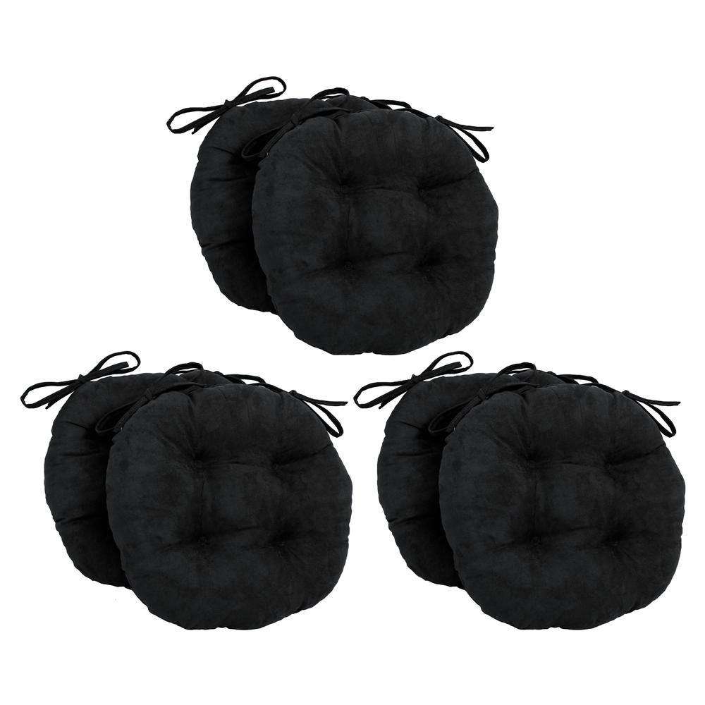 16-inch Solid Microsuede Round Tufted Chair Cushions (Set of 6)  916X16RD-T-6CH-MS-BK. Picture 1