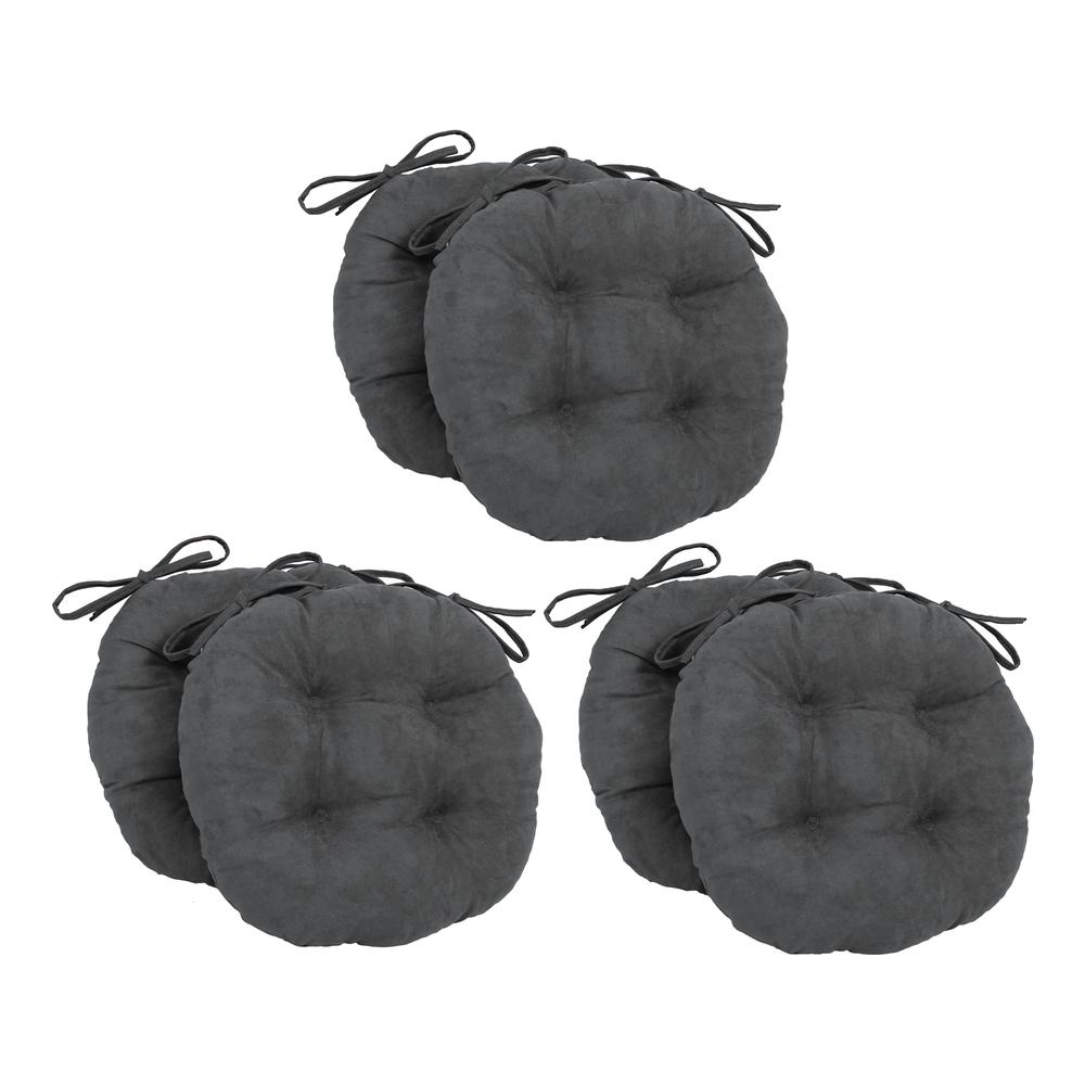 16-inch Solid Microsuede Round Tufted Chair Cushions (Set of 6)  916X16RD-T-6CH-MS-GY. Picture 1