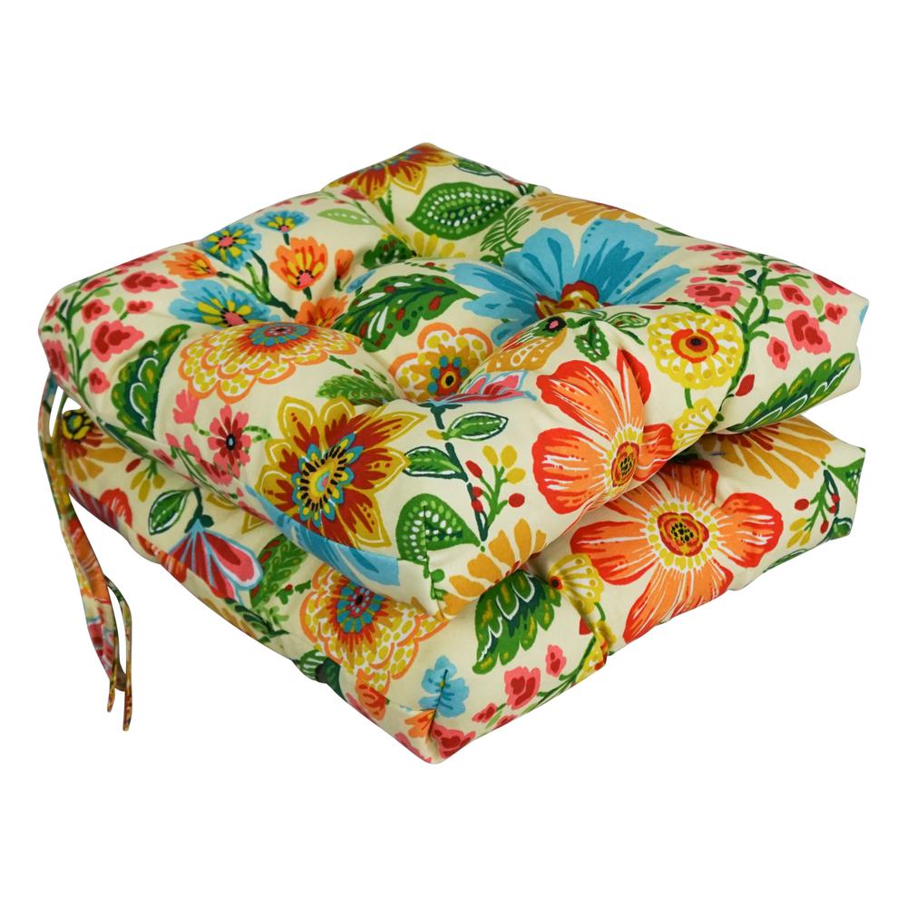 16-inch Spun Polyester Patterned Outdoor Square Tufted Chair Cushions (Set of 2) 916X16SQ-T-2CH-REO-60. Picture 1