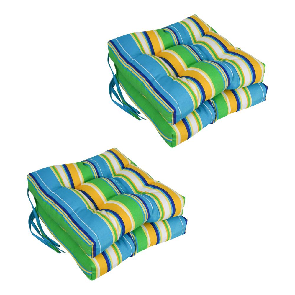 16-inch Spun Polyester Patterned Outdoor Square Tufted Chair Cushions (Set of 4) 916X16SQ-T-4CH-REO-56. Picture 1