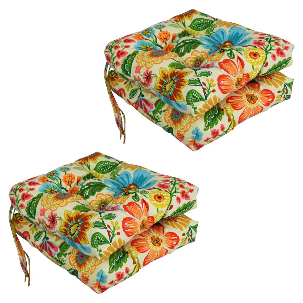16-inch Spun Polyester Patterned Outdoor Square Tufted Chair Cushions (Set of 4) 916X16SQ-T-4CH-REO-60. Picture 1
