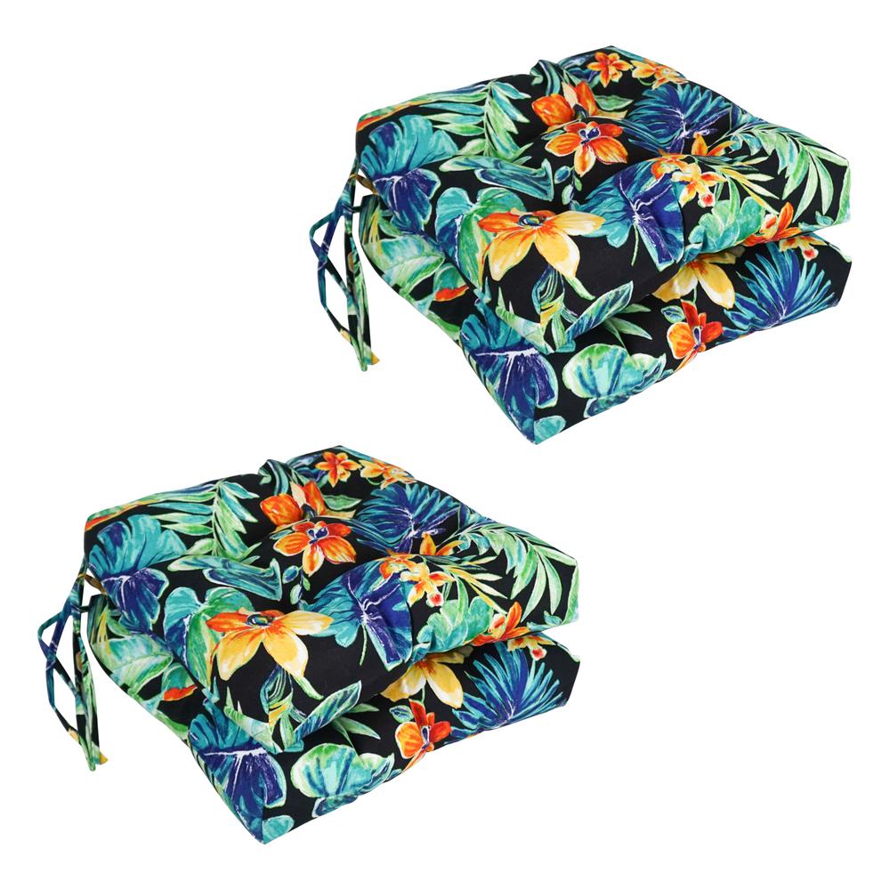 16-inch Spun Polyester Patterned Outdoor Square Tufted Chair Cushions (Set of 4) 916X16SQ-T-4CH-REO-62. Picture 1