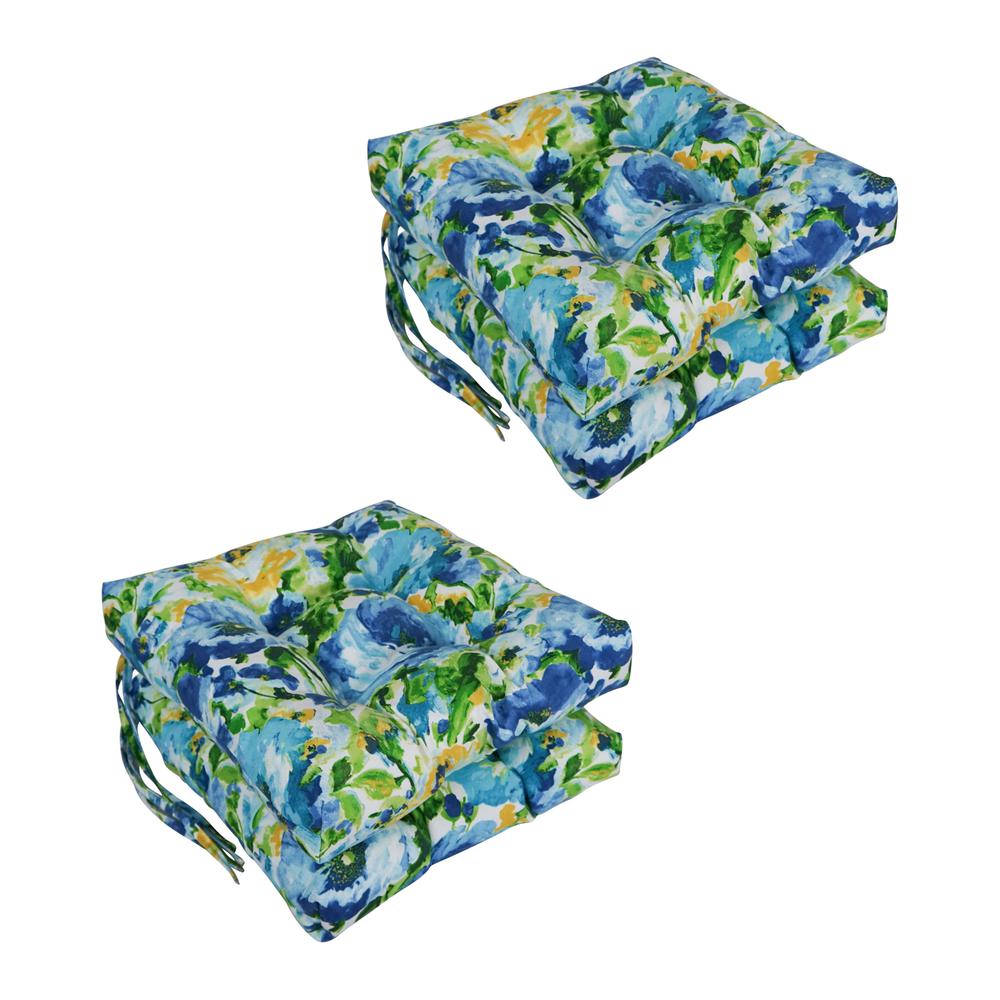 16-inch Spun Polyester Patterned Outdoor Square Tufted Chair Cushions (Set of 4) 916X16SQ-T-4CH-REO-65. Picture 1