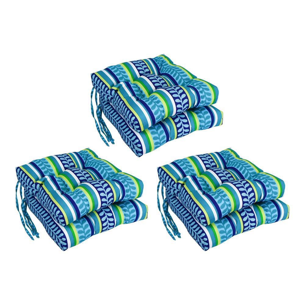 16-inch Spun Polyester Patterned Outdoor Square Tufted Chair Cushions (Set of 6) 916X16SQ-T-6CH-REO-35. Picture 1