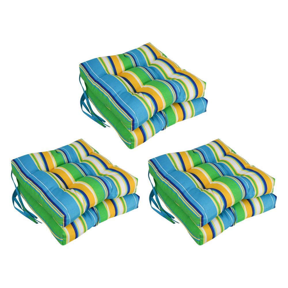 16-inch Spun Polyester Patterned Outdoor Square Tufted Chair Cushions (Set of 6) 916X16SQ-T-6CH-REO-56. Picture 1