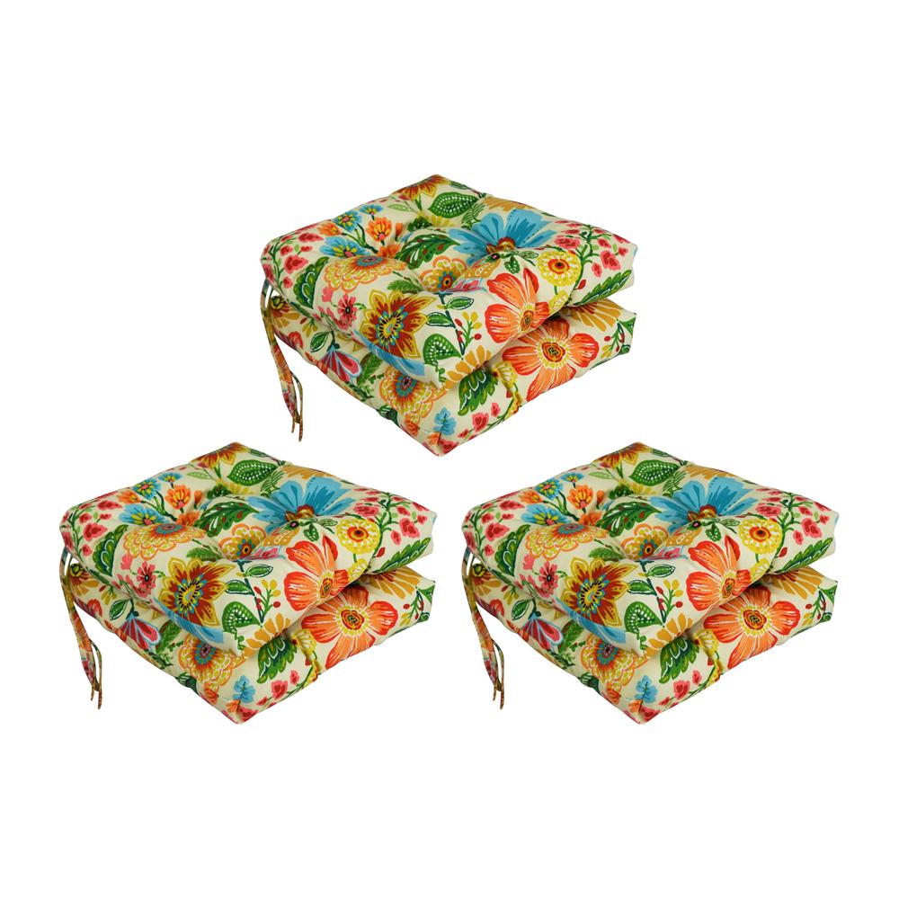 16-inch Spun Polyester Patterned Outdoor Square Tufted Chair Cushions (Set of 6) 916X16SQ-T-6CH-REO-60. Picture 1