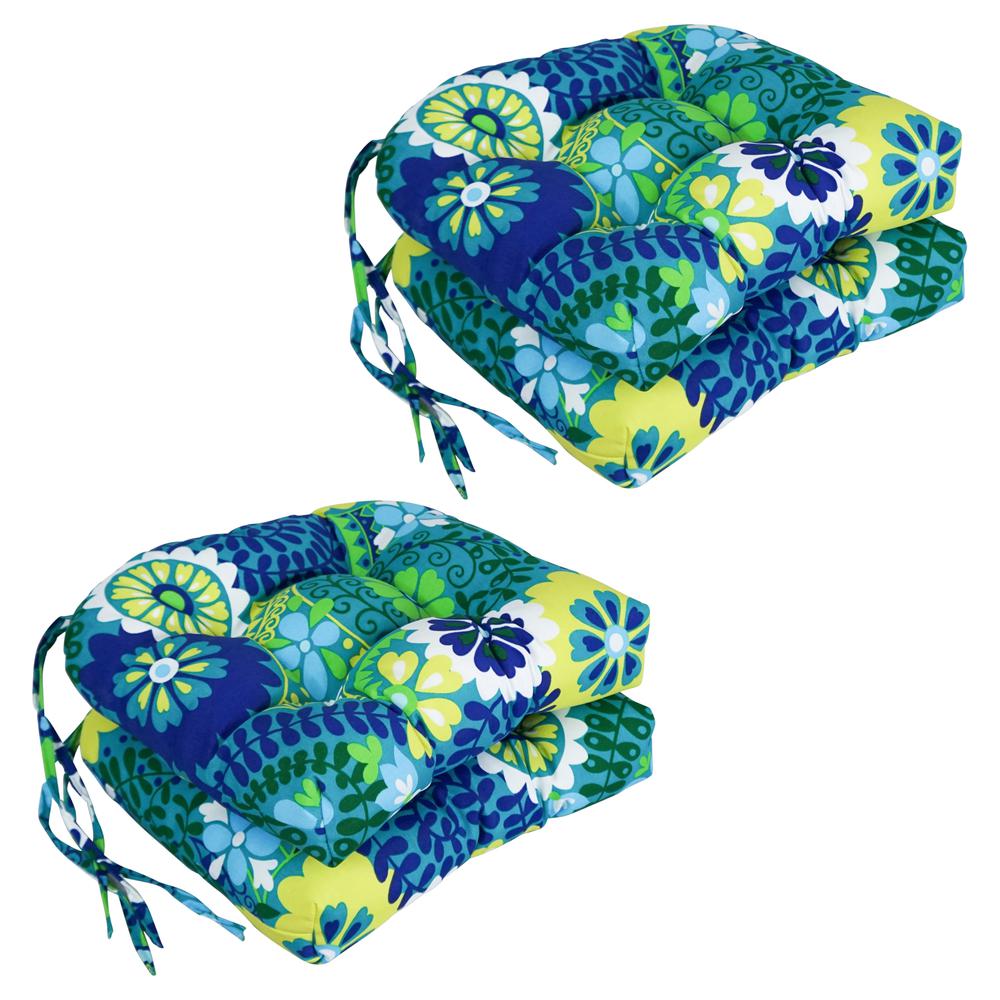 16-inch Spun Polyester Patterned Outdoor U-shaped Tufted Chair Cushions (Set of 4) 916X16US-T-4CH-REO-34. Picture 1