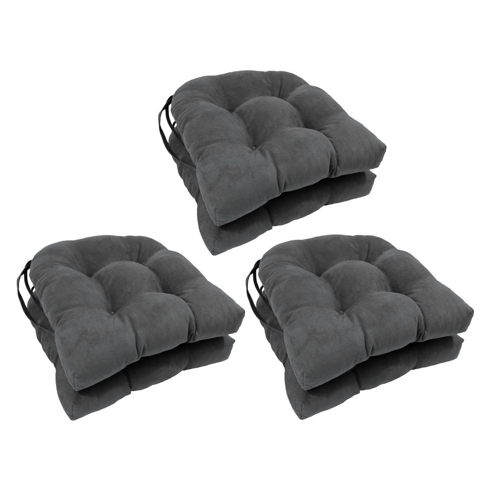 16-inch Solid Microsuede U-shaped Tufted Chair Cushions (Set of 6) 916X16US-T-6CH-MS-GY. Picture 1
