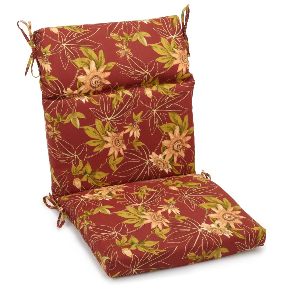 18-inch by 38-inch Spun Polyester Patterned Outdoor Squared Chair Cushion, Passion Ruby. Picture 1