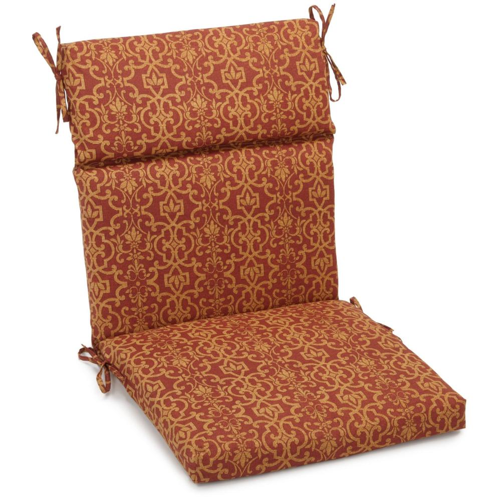 18-inch by 38-inch Spun Polyester Patterned Outdoor Squared Chair Cushion, Vanya Paprika. Picture 1
