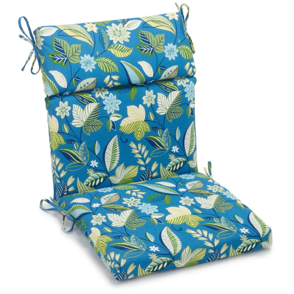 18-inch by 38-inch Spun Polyester Patterned Outdoor Squared Chair Cushion, Skyworks Caribbean. Picture 1