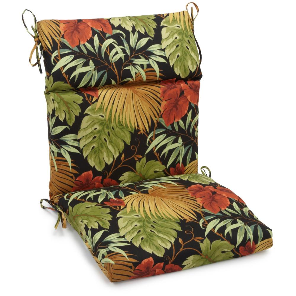 18-inch by 38-inch Spun Polyester Patterned Outdoor Squared Chair Cushion, Tropique Raven. The main picture.