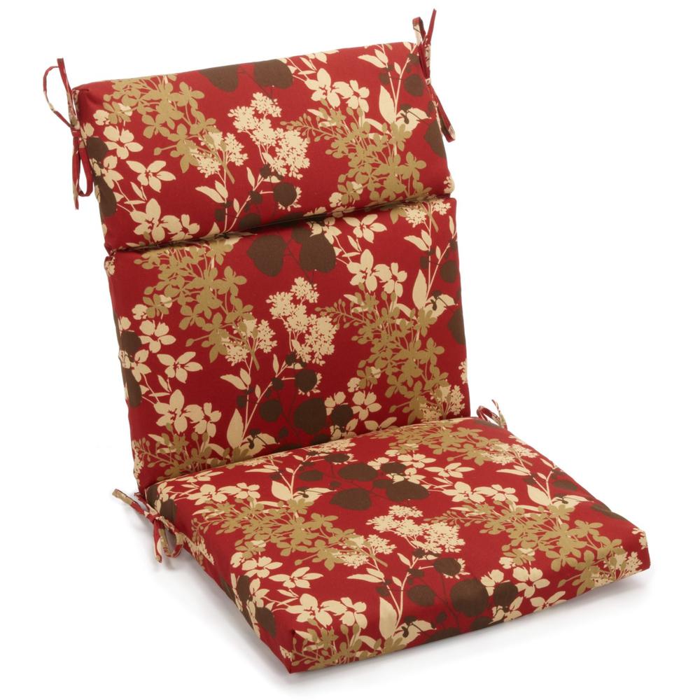 18-inch by 38-inch Spun Polyester Patterned Outdoor Squared Chair Cushion, Montfleuri Sangria. Picture 1