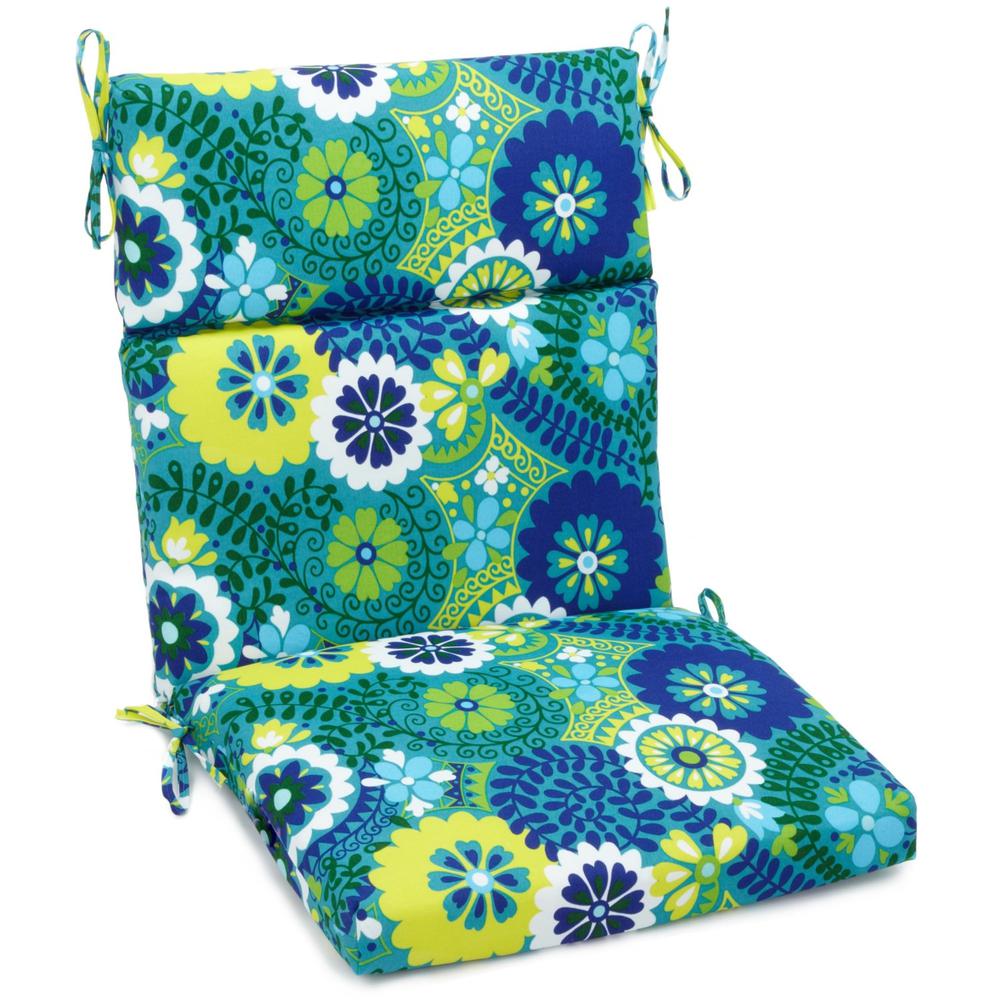 18-inch by 38-inch Spun Polyester Patterned Outdoor Squared Chair Cushion, Luxury Azure. Picture 1